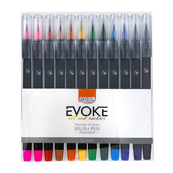 Marcador Artístico - Brush Pen - Aquarelável - Evoke - 12 Cores