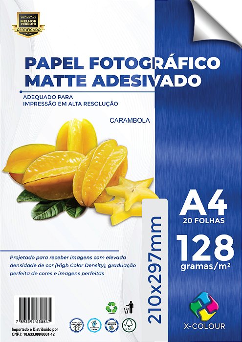 Papel Fotográfico Adesivo - X-Colour - Fosco/Matte - 128g - Jato de Tinta - A4 - 210x297mm