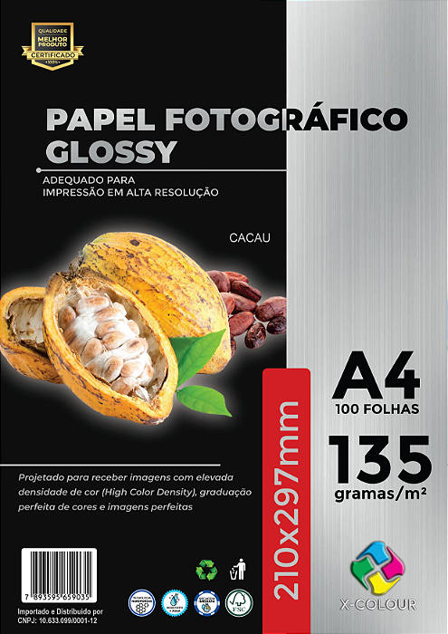 Papel Fotográfico - X-Colour - Glossy/Brilho - 135g - Jato de Tinta - A4 - 210x297mm