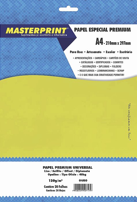 Papel Offset Colorido - Masterprint - Ouro - 120g - A4 - 210x297mm