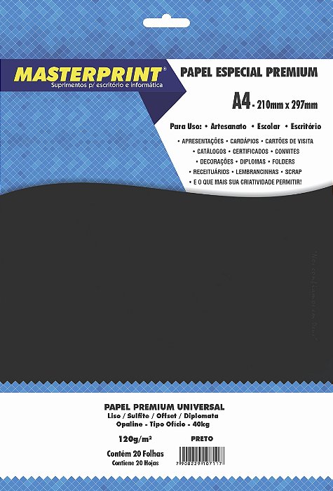 Papel Offset Colorido - Masterprint - Preto - 120g - A4 - 210x297mm