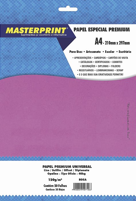 Papel Offset Colorido - Masterprint - Rosa - 120g - A4 - 210x297mm