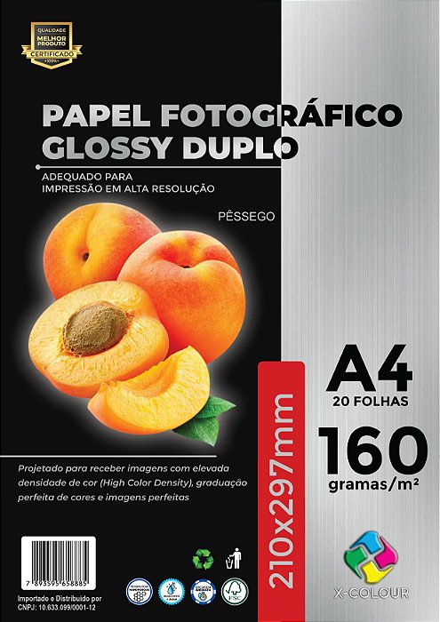 Papel Fotográfico Dupla Face - X-Colour - Glossy/Brilho - 160g - Jato de Tinta - A4