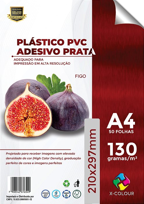 PVC Adesivo Prata - X-Colour - 130g - Jato de Tinta - A4 - 210x297mm