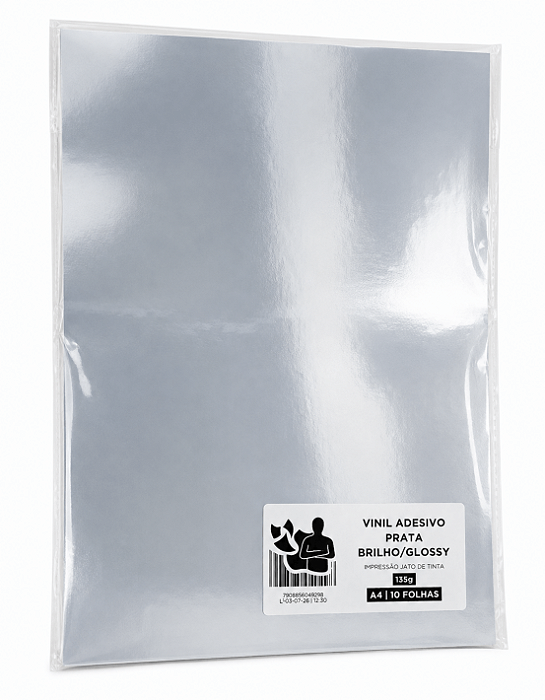 Vinil Adesivo Prata Brilho/Glossy - 135g - Jato de Tinta - Resistente à Água