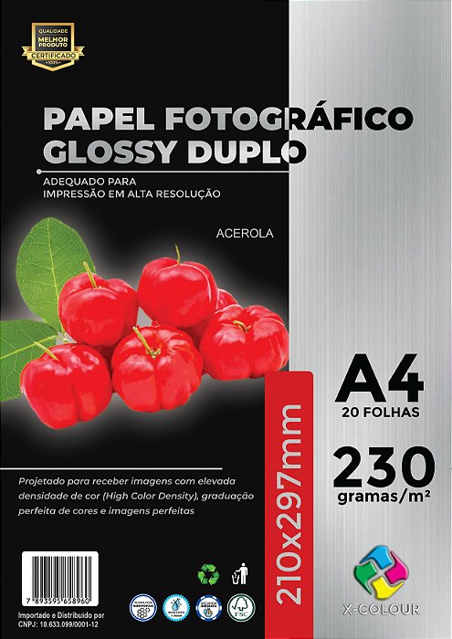 Papel Fotográfico Dupla Face - X-Colour - Glossy/Brilho - 230g - A4 - 210x297mm