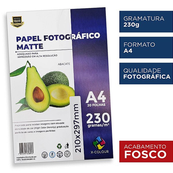 Papel Fotográfico - X-Colour - Fosco/Matte - 230g - Jato de Tinta - A4 - 210x297mm