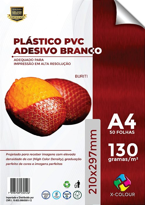 PVC Adesivo Branco Brilho - X-Colour - 130g - Jato de Tinta - A4 - 210x297mm