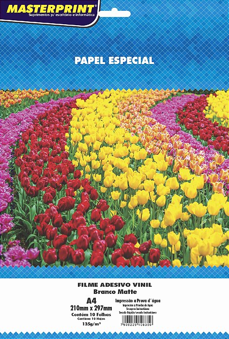 Vinil Adesivo Branco Fosco/Matte - Masterprint - Resistente à Água - Jato de Tinta - 135g