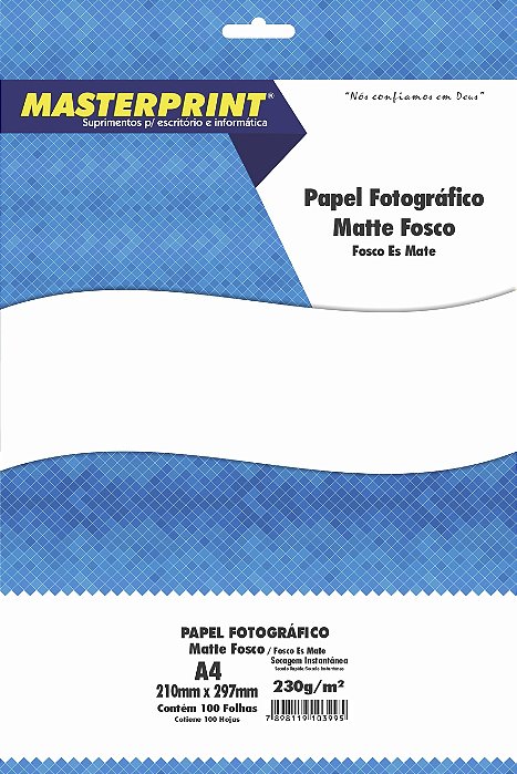 Papel Fotográfico - Masterprint - Fosco/Matte - 230g - Jato de Tinta - A4 - 210x297mm