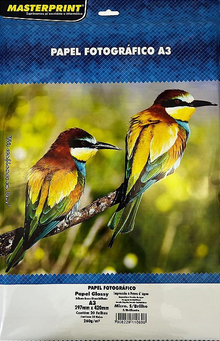 Papel Fotográfico - Masterprint - Microporoso - Semibrilho/Satin - 260g - A3 - 297x420mm