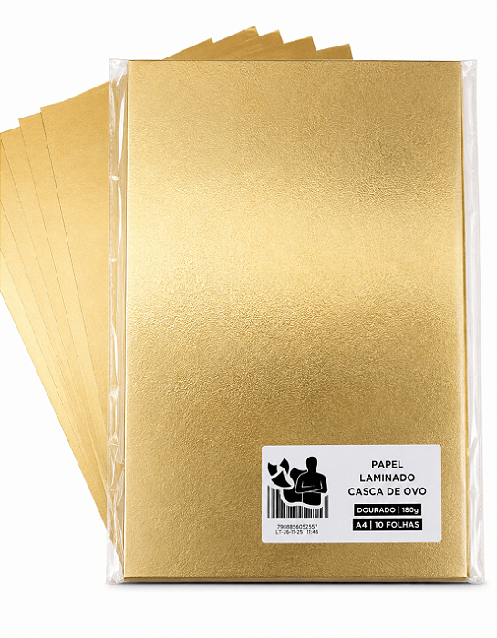 Papel Laminado - Lamicote - Casca de Ovo - Dourado - 180g - A4 - 210x297mm