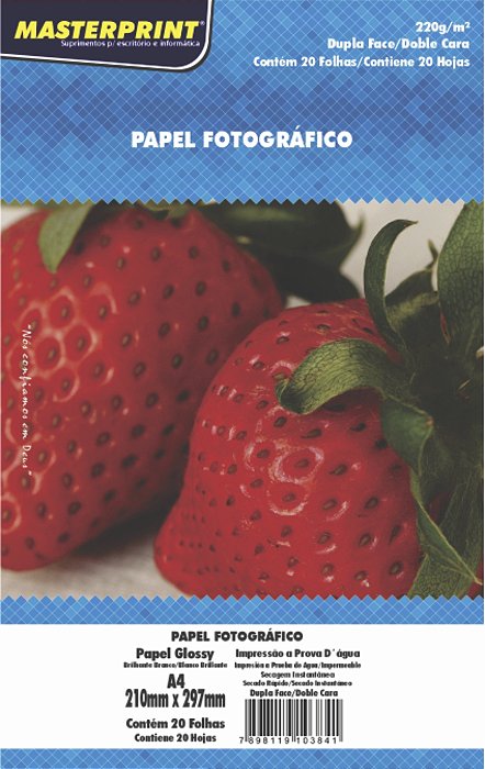 Papel Fotográfico - Masterprint - Brilho/Glossy - Dupla Face - 220g - Jato de Tinta - A4 - 210x297mm