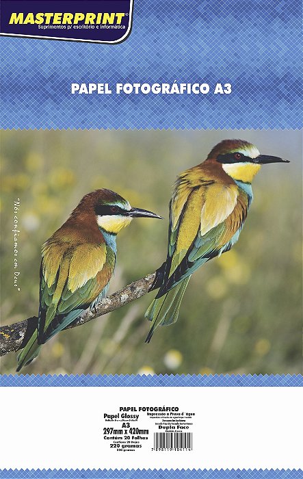 Papel Fotográfico - Masterprint - Brilho/Glossy - Dupla Face - 220g - Jato de Tinta - A3 - 297x420mm