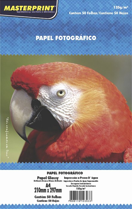 Papel Fotográfico - Masterprint - Brilho/Glossy - 135g - Jato de Tinta - A4 - 210x297mm