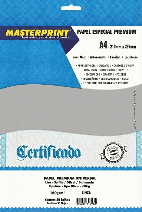 Papel Offset - Diplomata - Masterprint - Cinza - 180g - A4