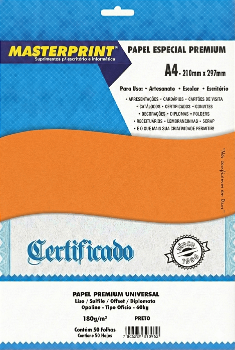 Papel Offset - Diplomata - Masterprint - Laranja - 180g - A4