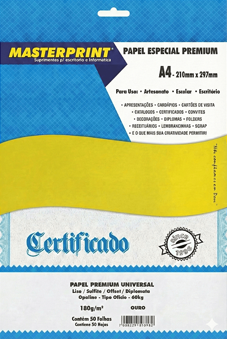 Papel Offset - Diplomata - Masterprint - Ouro - 180g - A4