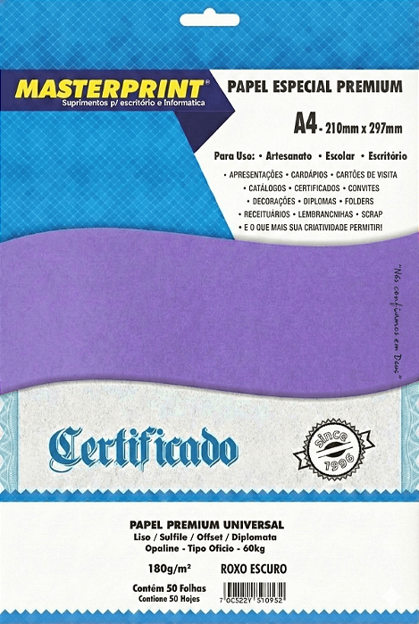 Papel Offset - Diplomata - Masterprint - Roxo Escuro - 180g - A4