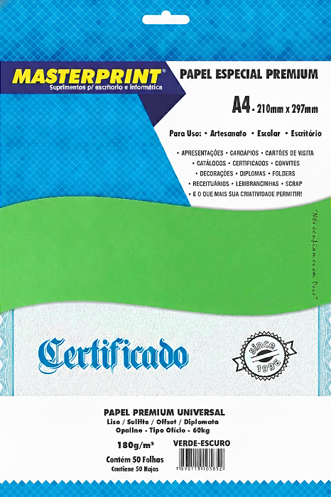 Papel Offset - Diplomata - Masterprint - Verde Escuro - 180g - A4