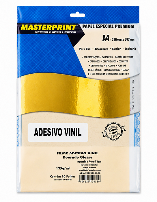 Vinil Adesivo Masterprint - Dourado - Brilho/Glossy - 135g