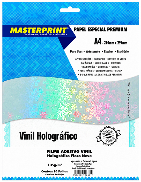 Vinil Adesivo Holográfico - Floco Neve - Masterprint - 135g - Jato de Tinta - A4