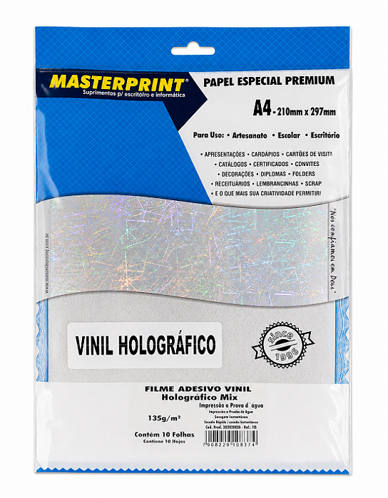 Vinil Adesivo Holográfico - Mix - Masterprint - 135g - Jato de Tinta - A4