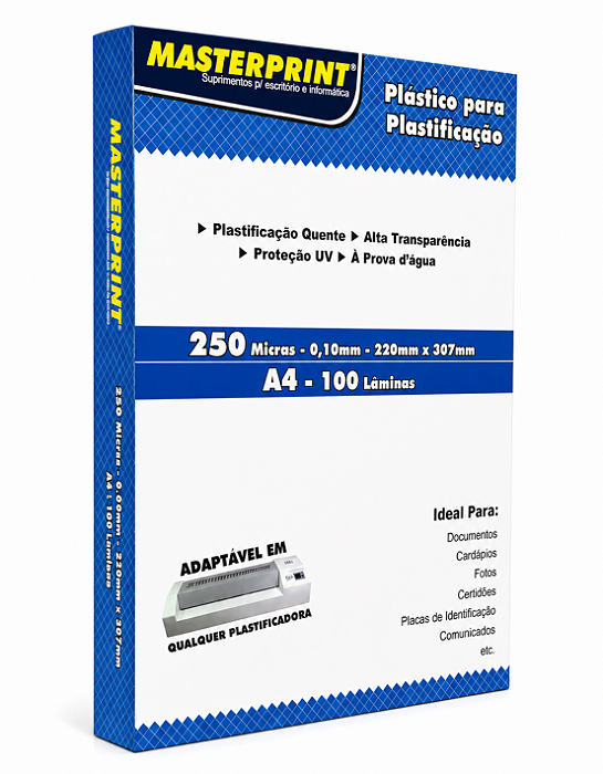 Plástico para Plastificação - Masterprint - A4 - 250Micras - 0,10mm