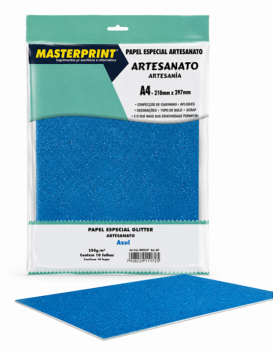 Papel Glitter Masterprint - Azul - 250g - A4