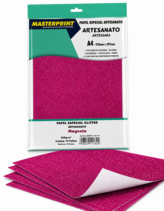 Papel Glitter Masterprint - Magenta - 250g - A4