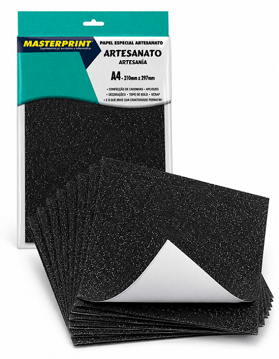 Papel Glitter Masterprint - Preto - 250g - A4