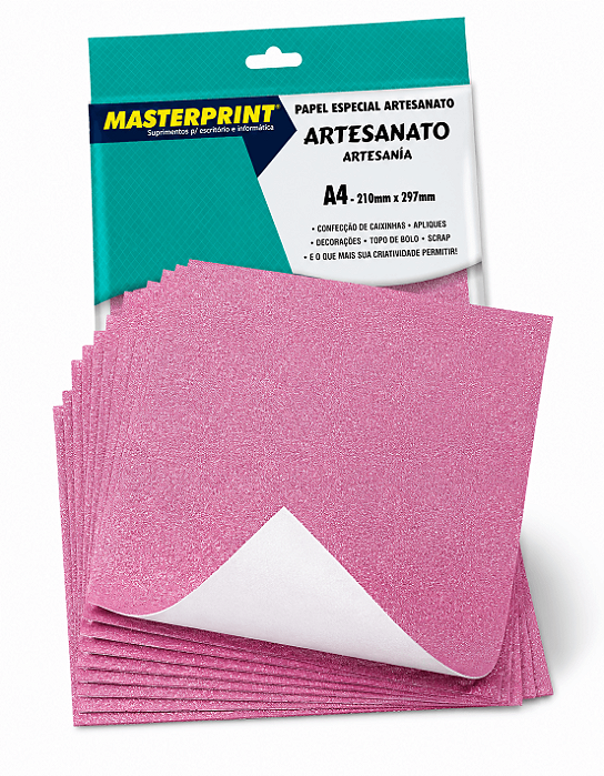Papel Glitter Masterprint - Rosa - 250g - A4