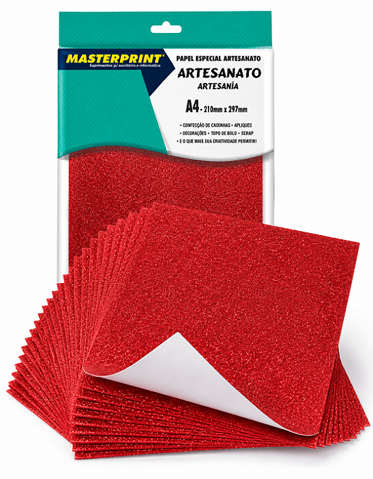 Papel Glitter Masterprint - Vermelho - 250g - A4