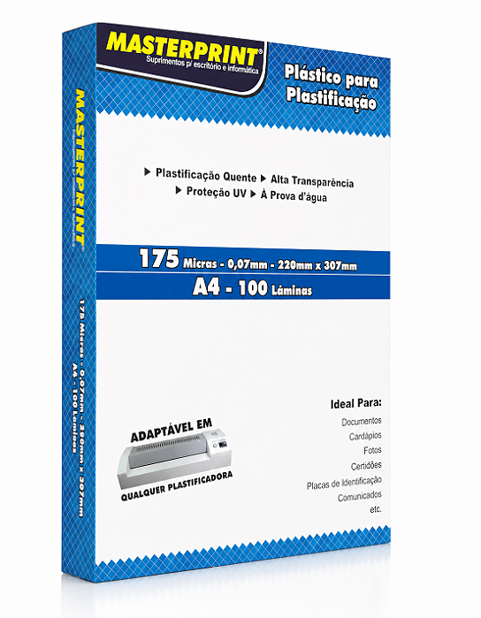 Plástico para Plastificação - Masterprint - A4 - 175Micras - 0,07mm