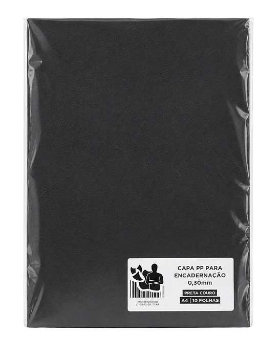 Capa PP para Encadernação - 0,30mm - Preta Couro - A4