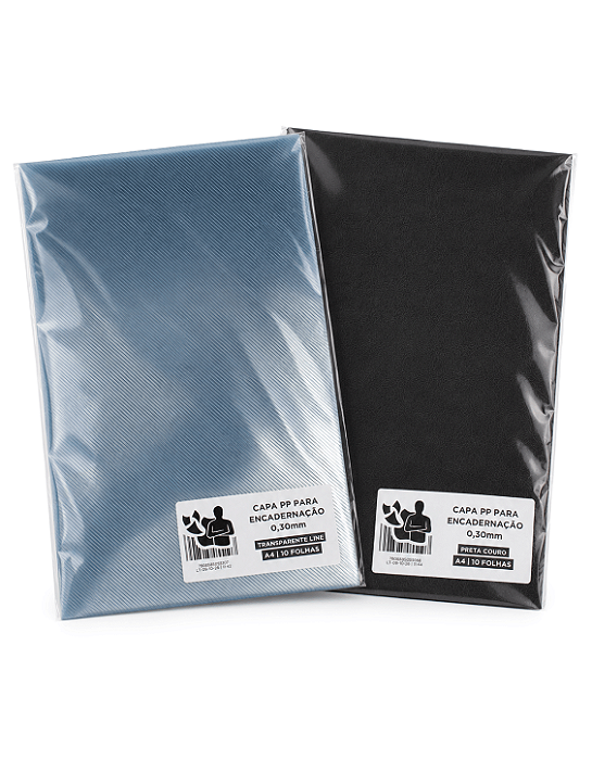 Kit Capa PP para Encadernação - 0,30mm - Preta e Transparente - A4