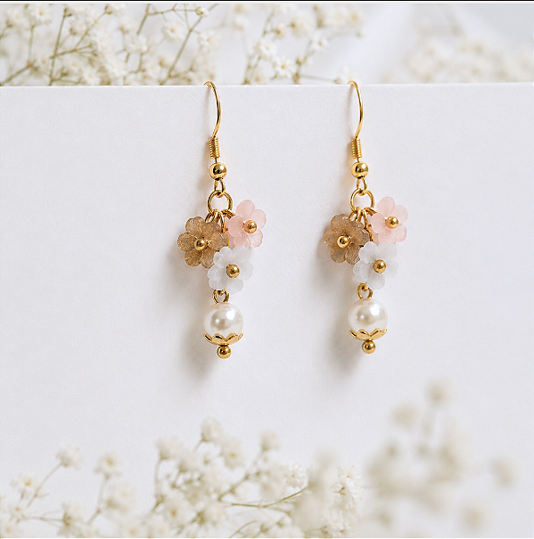 Brincos Curtos Tsubaki Omamori Charms Estética Japonesa