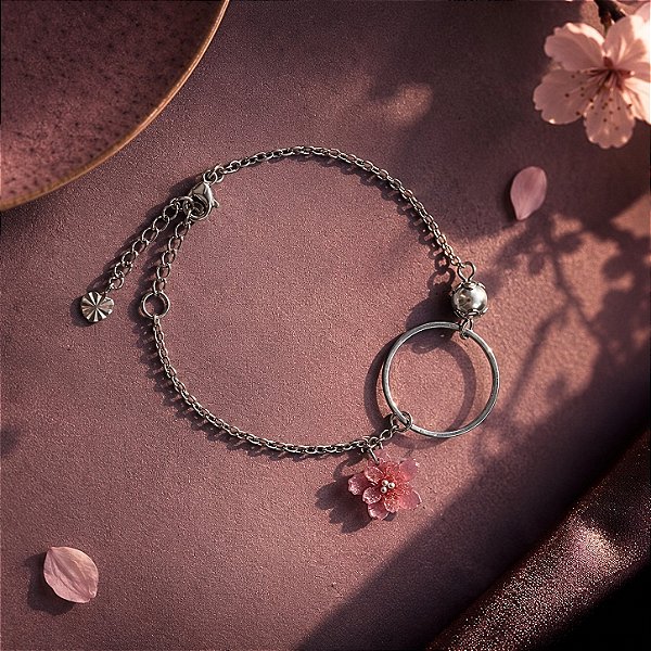 Pulseira Velvet Sakura Flor de Cerejeira | Coleção Hana Omamori Charms