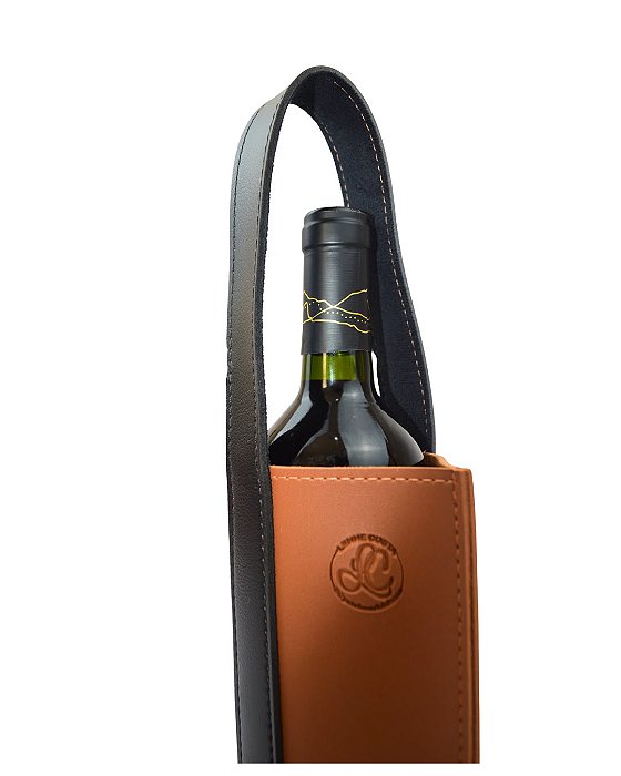 Porta-Vinho Individual em Couro Sintético Caramelo e Preto