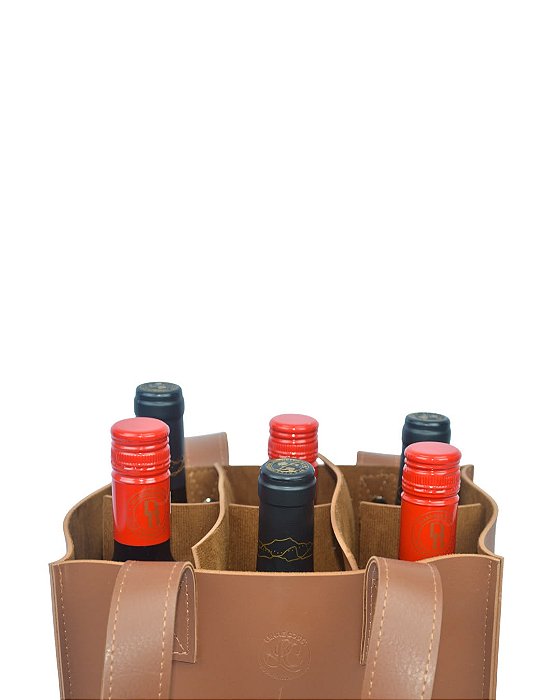 Bolsa Porta-Vinhos para 6 Garrafas em Couro Sintético Caramelo