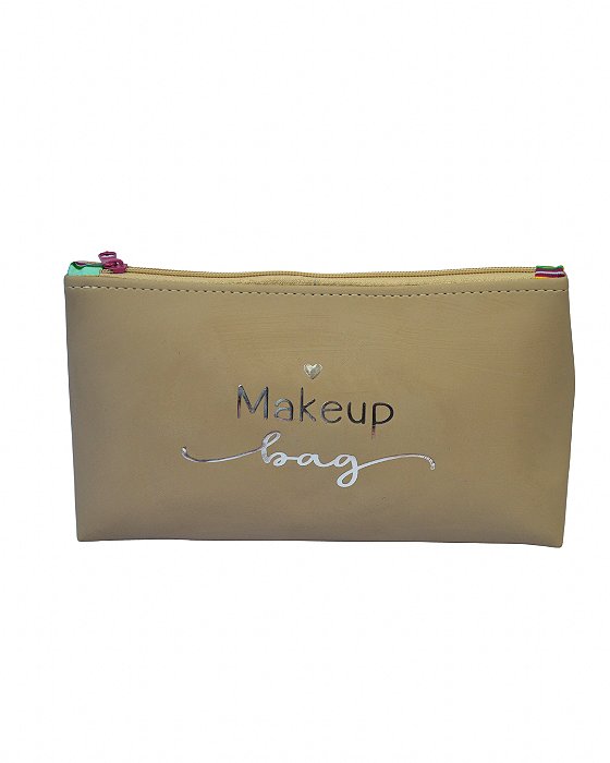 Necessaire Makeup Bag em Couro Sintético Caramelo