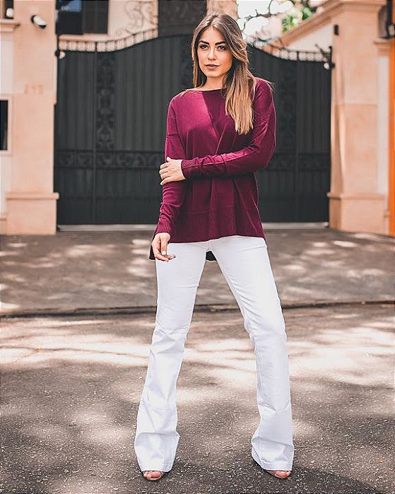 fotos de calça flare branca