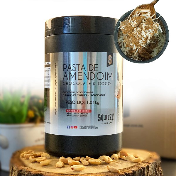 Pasta de Amendoim Chocolate e Coco 1kg - Squeeze (Zero Açúcar)