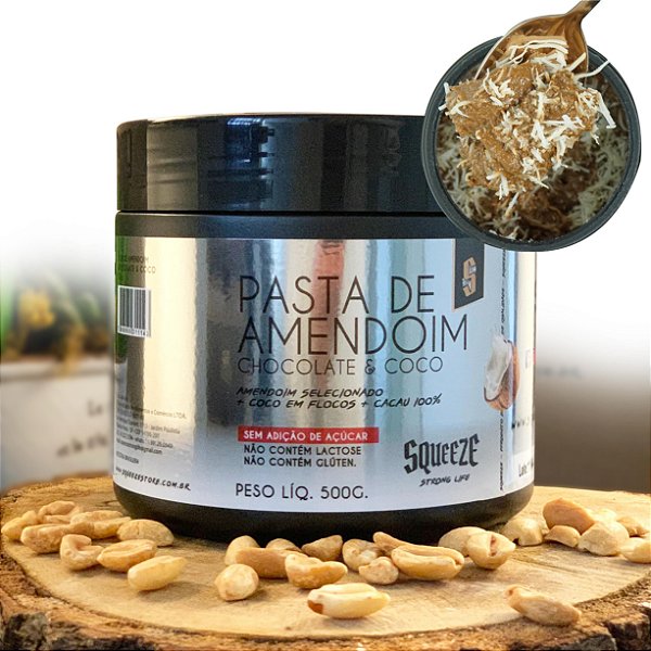 Pasta de Amendoim Chocolate e Coco 500g - Squeeze (Zero Açúcar)