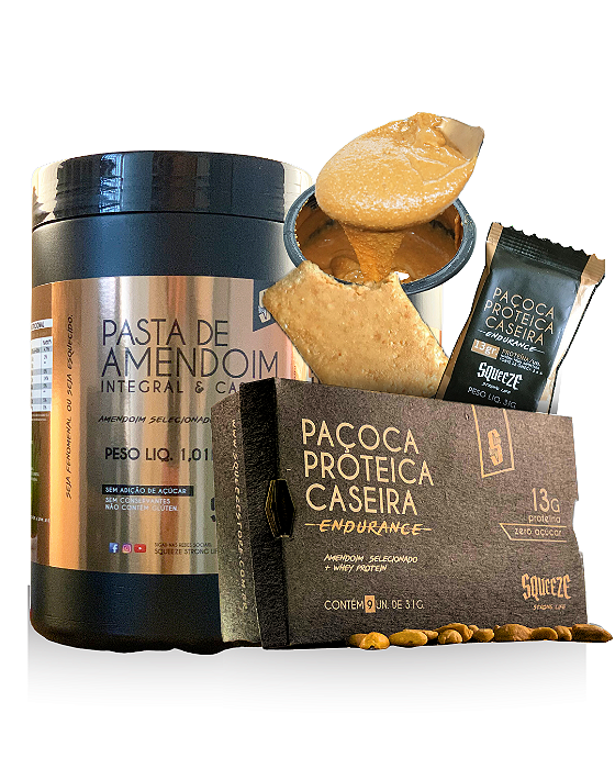 Combo Puro Amendoim (Pasta de amendoim Integral + Paçoca Proteica Squeeze)