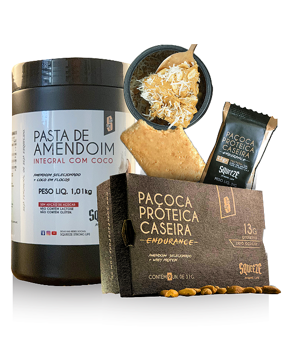 Combo Crocância e Proteina ( Pasta de amendoim integral com coco 1kg + Paçoca Proteica Squeeze)