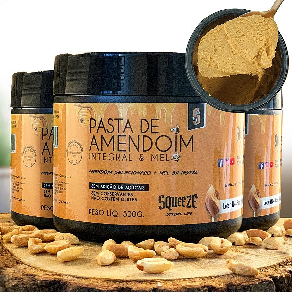 Combo 3x Pasta de Amendoim Integral & Mel 500g -  Squeeze (100%natural)