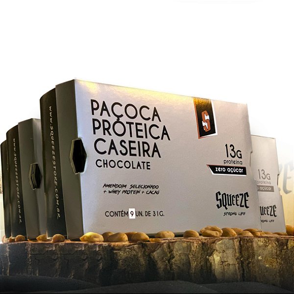 Combo 4x Paçoca Proteica Chocolate - Squeeze (Zero Açúcar)(13g proteína)
