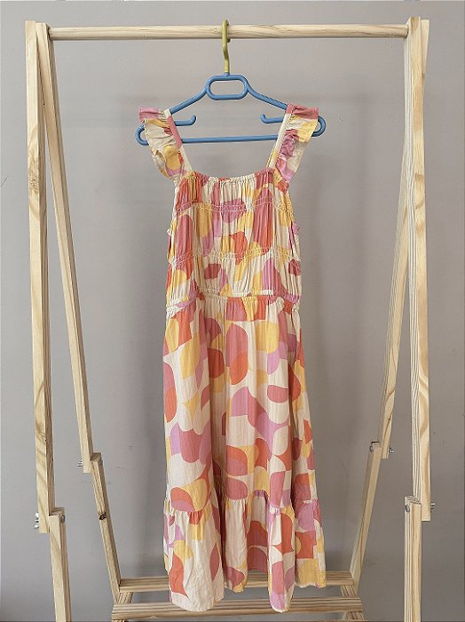 Vestido mídi bege com lastex. Marca Hering. Tamanho 14 anos