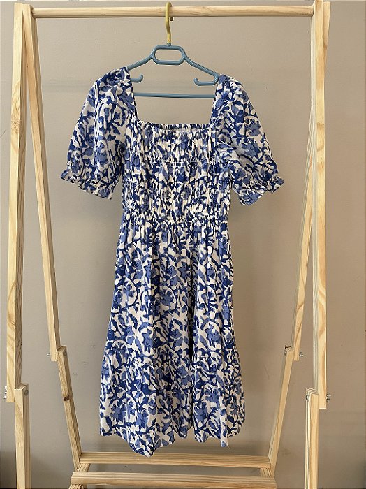 Vestido midi branco e azul em algodão, Marca Zara, Tamanho 10 anos